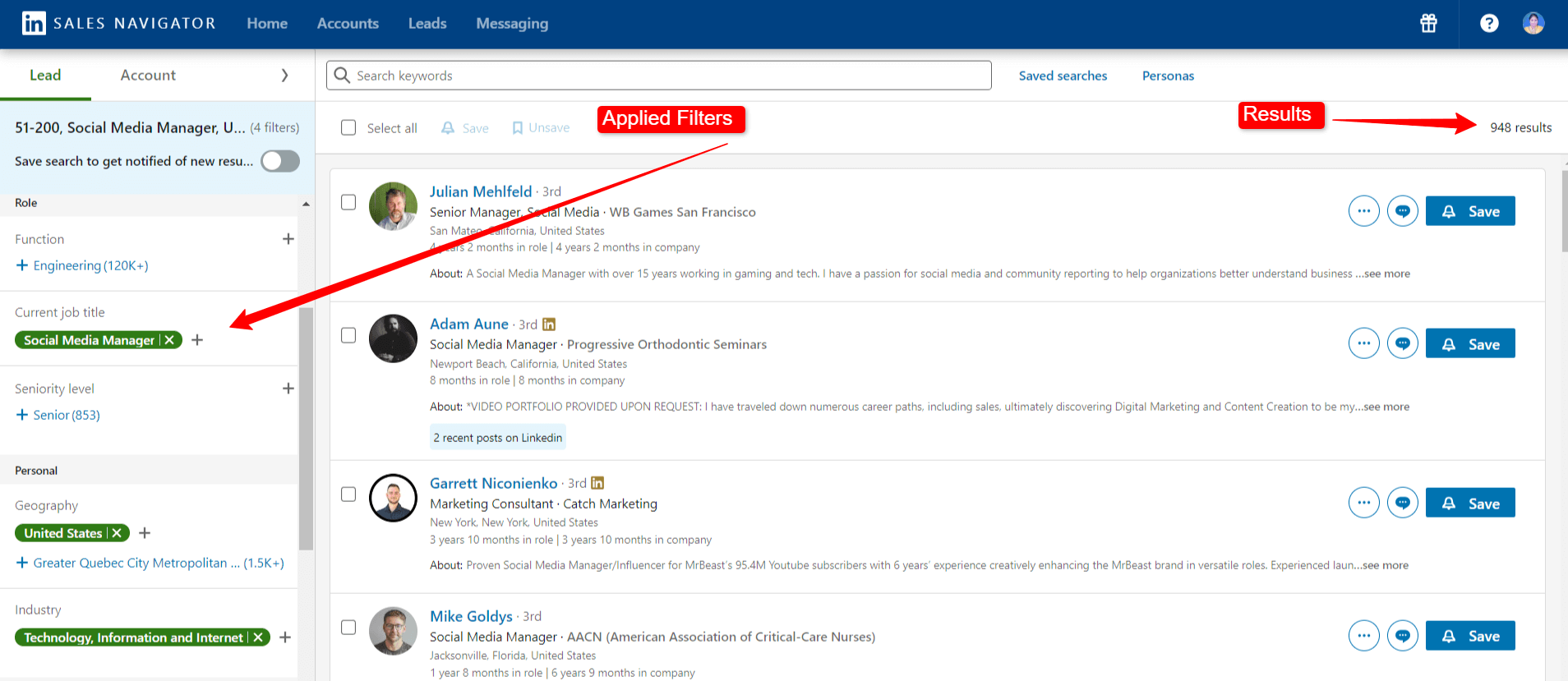 Sales Navigator Advance Lead Filters